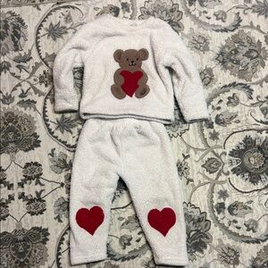 Cozy White Teddy Bear Outfit with Red Hearts